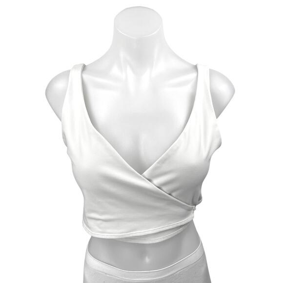 Abercrombie & Fitch White Sleeveless V Neck Wrap Cami Camisole Tank Crop Top S - Picture 1 of 4